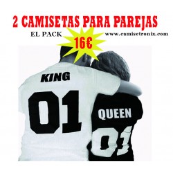 Camisetas para parejas KING y QUEEN Pack 16€