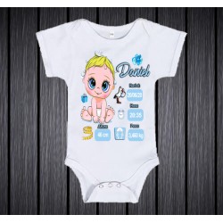 Body Bebé  personalizado con el nombre y los datos de nacimiento niño